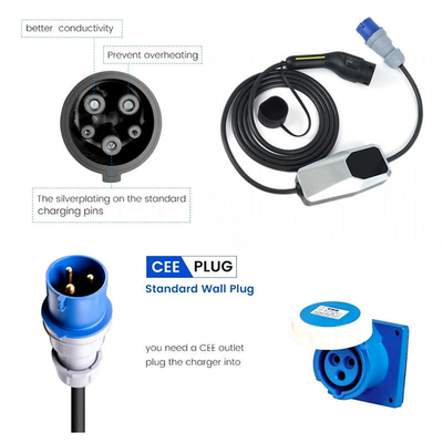 Cargador EV portátil de fase única con corriente de salida 6A-8A-10A-13A-16A-20A-24A-32A