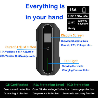 8A-10A-13A-16A Cargador Ev ajustable de 3,5 kW para vehículos eléctricos