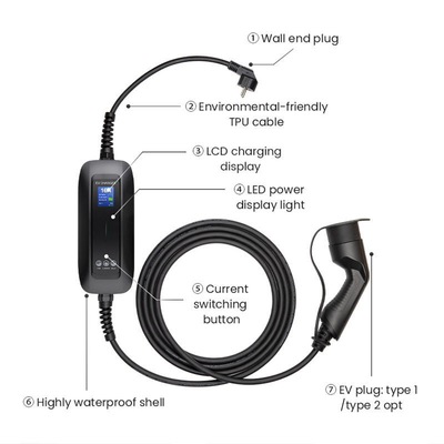 Inicio/Cargador eléctrico portátil comercial con clasificación IP66 y corriente ajustable 6A/16A